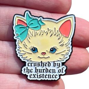 Cute Pin up Kitten w Blue bow Crushed by Life Enamel Pin